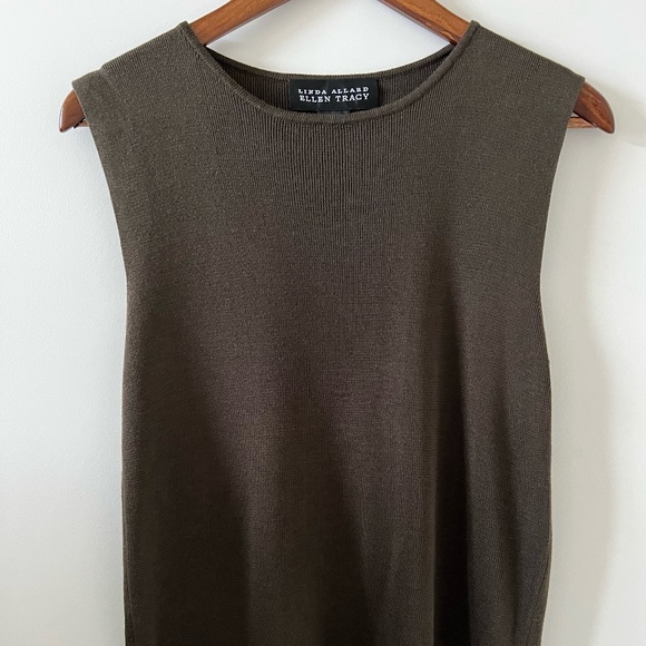 Ellen Tracy/Linda Allard 100% Silk Dark Khaki Sweater Vest Size L - Picture 1 of 11